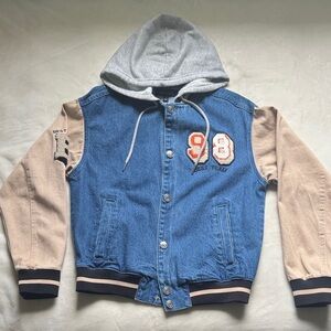 New Look Blue Denim Jacket with Gray Hood